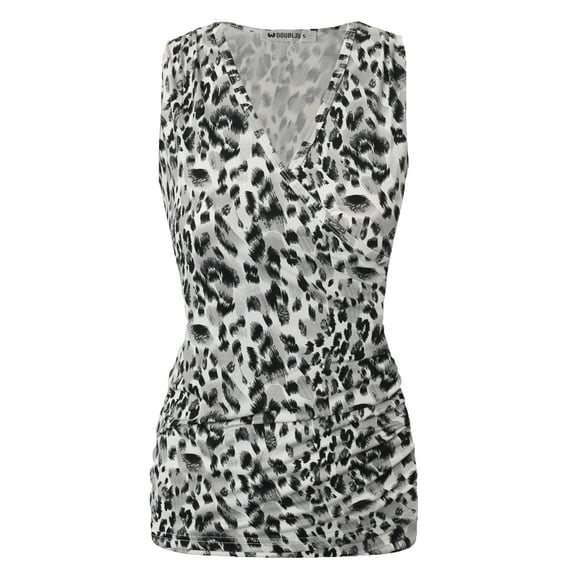 Doublju Women's V- Neck Sleeveless Shirred Sides Tank Top (Plus Size Available)