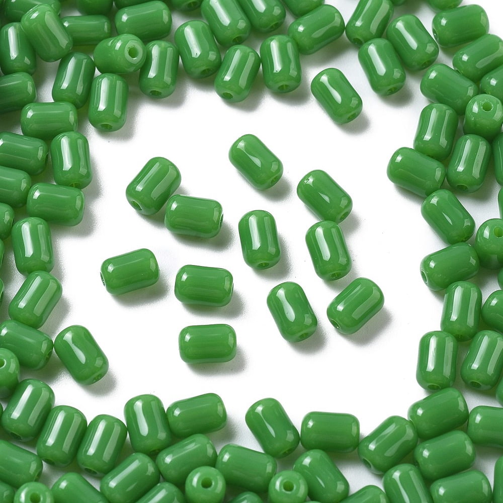 Opaque Imitation Jade Glass Beads Column Green 6x4mm Hole: 1mm 2647pcs/pound