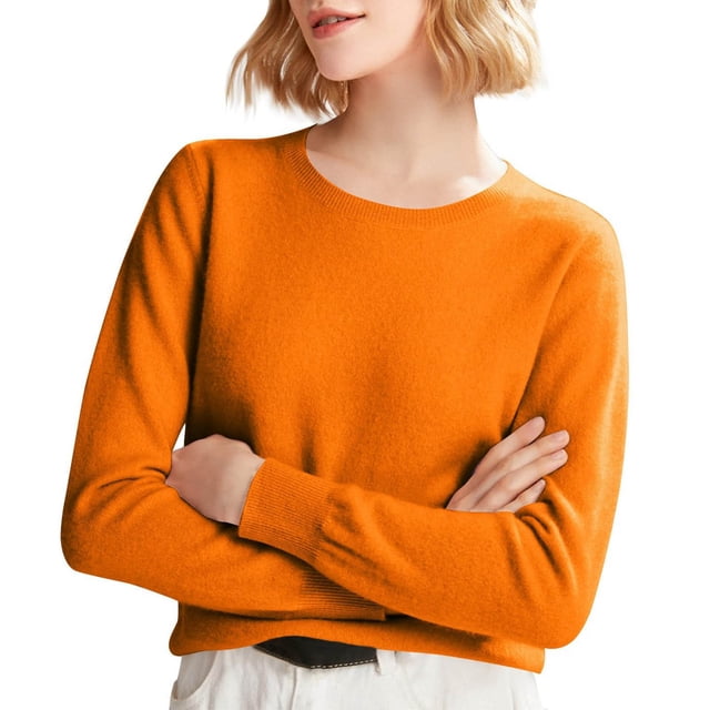 ManxiVoo Chandail à Capuche Tricoté à Manches Longues et Col Rond pour Femmes Automne Hiver Décontracté Taille g Orange