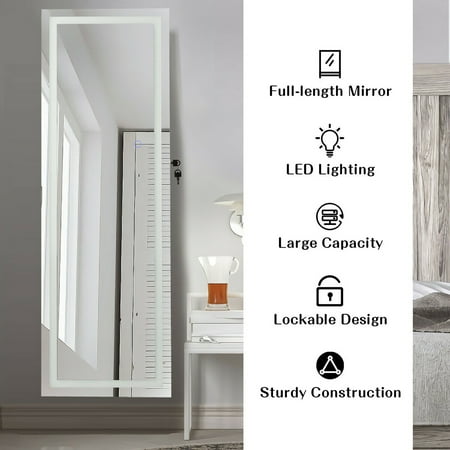 Door Wall Mount Touch Screen Led Mirrored Jewelry Cabinet Storage Lockable White Canada Door Wall Mount Touch Screen Led, Wall Mirror Storage Jewelry