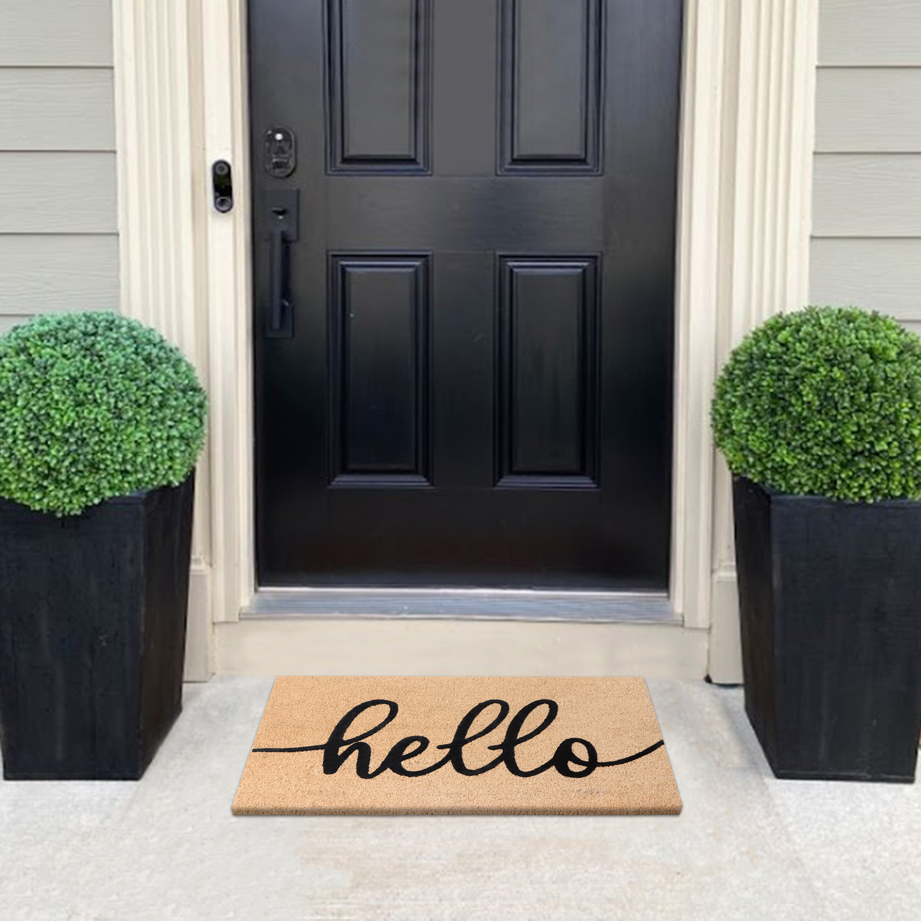 A1HC Natural Coir Flocked Doormat, Black Hello , 18"x30", Durable Outdoor Welcome Mat, Non-Slip, Pet Friendly, Fade Resistant