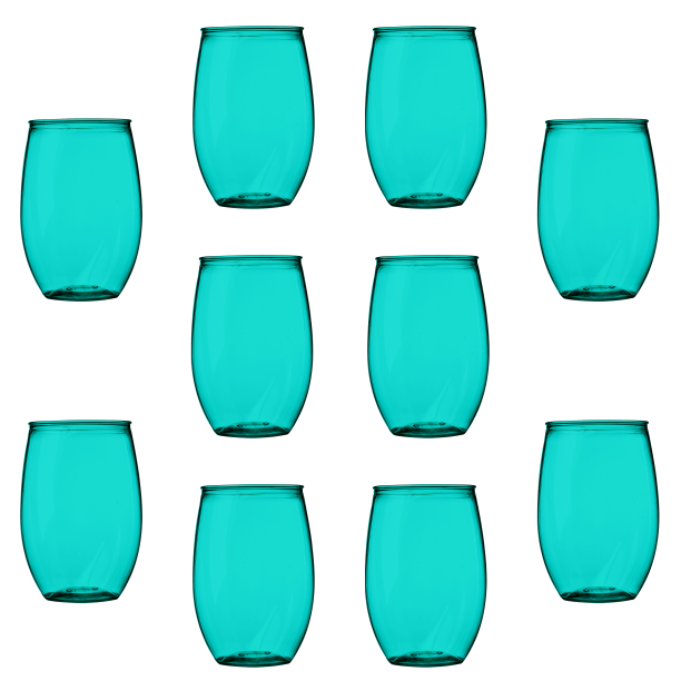 Plastic Stemless Wine Glasses 16 oz. Set of 10, Bulk Pack BPA Free