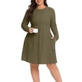 thumbnail image 6 of Cueply Women's Plus Size Ribbed Knit Dress Long Sleeve Crew Neck Empire Waist Casual A-Line Dress with Pockets, 6 of 8