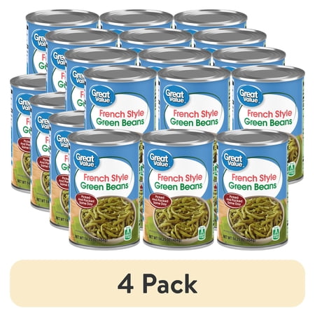 (4 pack) (6 Cans) Great Value Canned French Style Green Beans, 14.5 oz