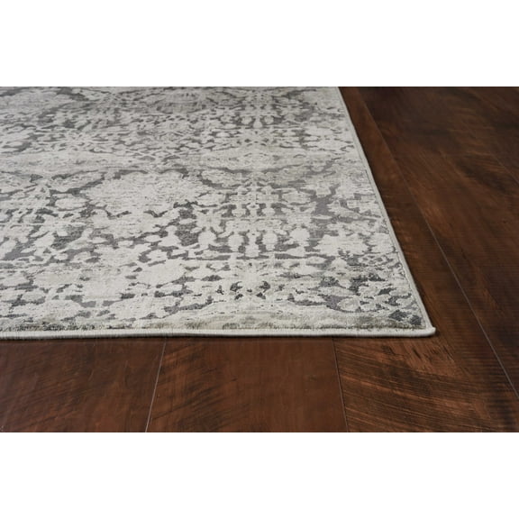 8' Grey Machine Woven Distressed Floral Traditional Indoor Runner Rug