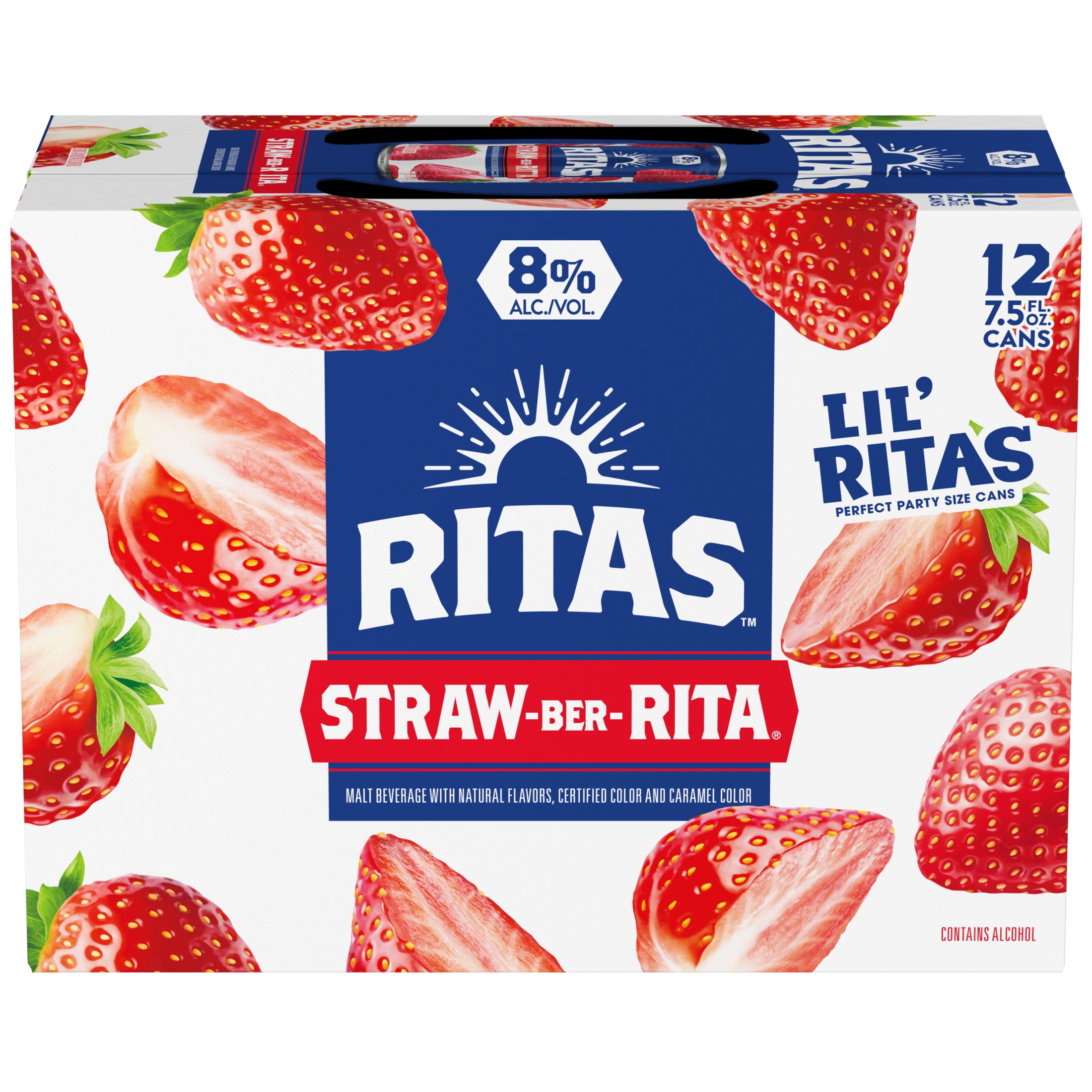 Ritas Sparkling Strawberry Straw-ber-rita Margarita, 12 pack, 7.5 fl oz Aluminum Cans, 8% ABV