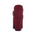 thumbnail image 4 of BLISSFUL STEP Women's Boots Heart Buckle Side Zip Block Heels Ankle Boots Burgundy 9.5, 4 of 8