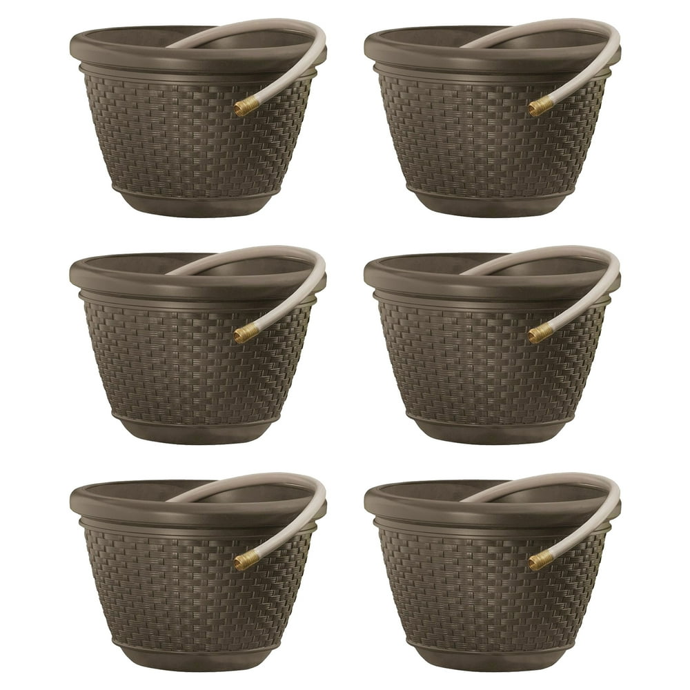 Suncast 100 Foot Resin Wicker Garden Water Hose Storage Holder Pot (6
