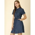thumbnail image 2 of Vestido Camisero Informal De Mezclilla Con Cintura Con Cordón Y Cuello En Punta Para Mujer Azul medio M, 2 of 6
