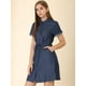 thumbnail image 2 of Vestido Camisero Informal De Mezclilla Con Cintura Con Cordón Y Cuello En Punta Para Mujer Azul medio M, 2 of 6