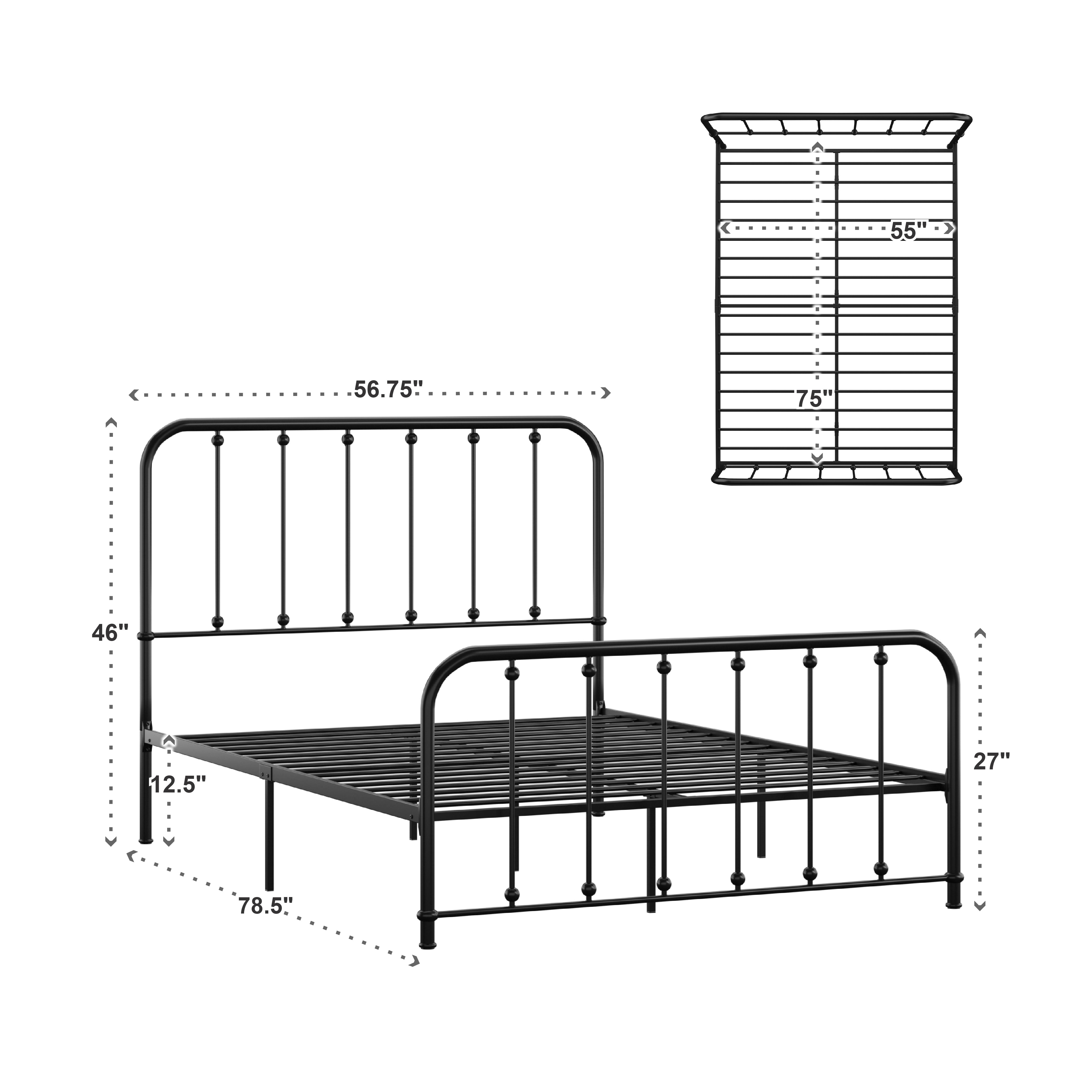 Weston Home Montgomery Spindle Metal Platform Bed, Full, Black