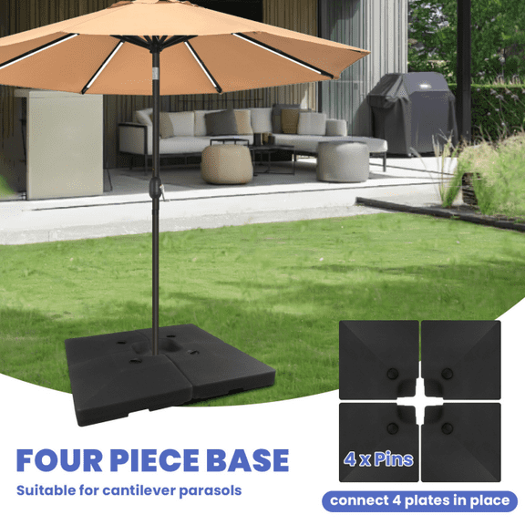 Heavy-Duty Cantilever Offset Umbrella Stand Base, 356LBS Weight Capacity, Easy Fill Spouts, 4-Piece Square Base, Patio Outdoor, Garden Poolside