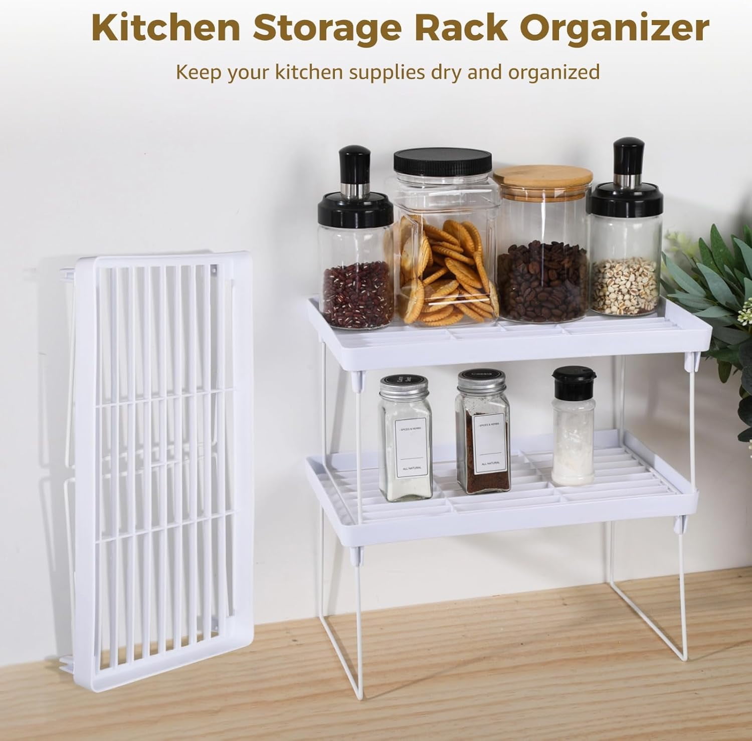 6 PCS Cabinet Storage Shelf Rack, Foldable Cabinet Organizer Shelf, White Stackable Plastic Kitchen Storage shelves Foldable Rack for Kitchen, Fridge, Bathroom