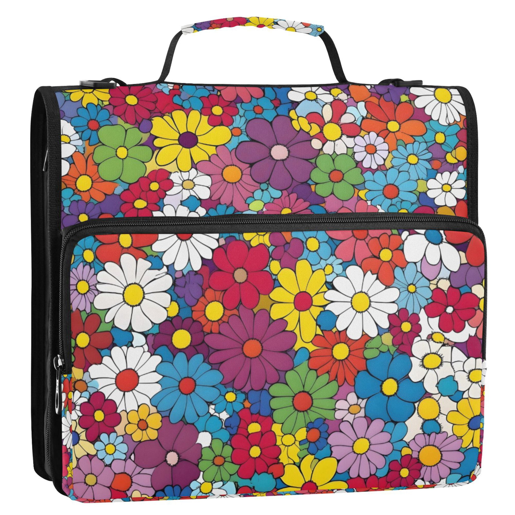 FORMRS Zipper Binder with Shoulder Strap 2-inch Ring 500 Sheet Capacity File Bag, Whimsical Floral