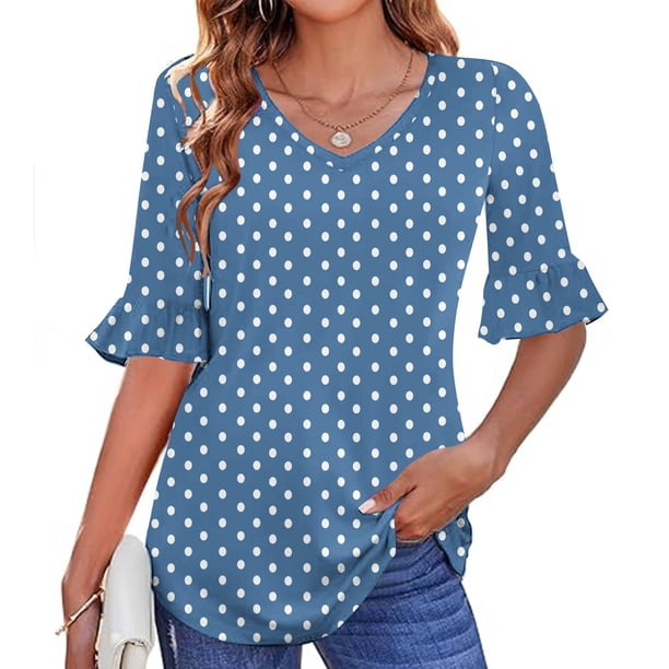 mfyjkho Tops De Tallas Grandes, Blusa Informal Con Cuello En V, Mangas Cortas Y Estampado Para Mujer Tops De Tallas Grandes S