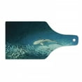 thumbnail image 1 of Sea Animals Cutting Board, Shark and Small Fish Ocean Wilderness Waterscape Wildlife Nature Theme Picture, Tempered Glass Cutting and Serving Board, Wine Bottle Shape, Teal Beige, by Ambesonne, 1 of 1