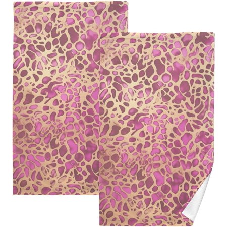 Hotbar Cotton Hand Towels Set - Pink Leopard Skin Print for Bathroom Kitchen Travel 16×28 in/2 Pcs, Bath Towels Lightweight Quick Dry