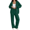 thumbnail image 2 of Women Zip Up Hooded Sweatsuit Set Oversized Full Zip Hoodie Wide Leg Sweatpants Casual Matching Outfit L, 2 of 7