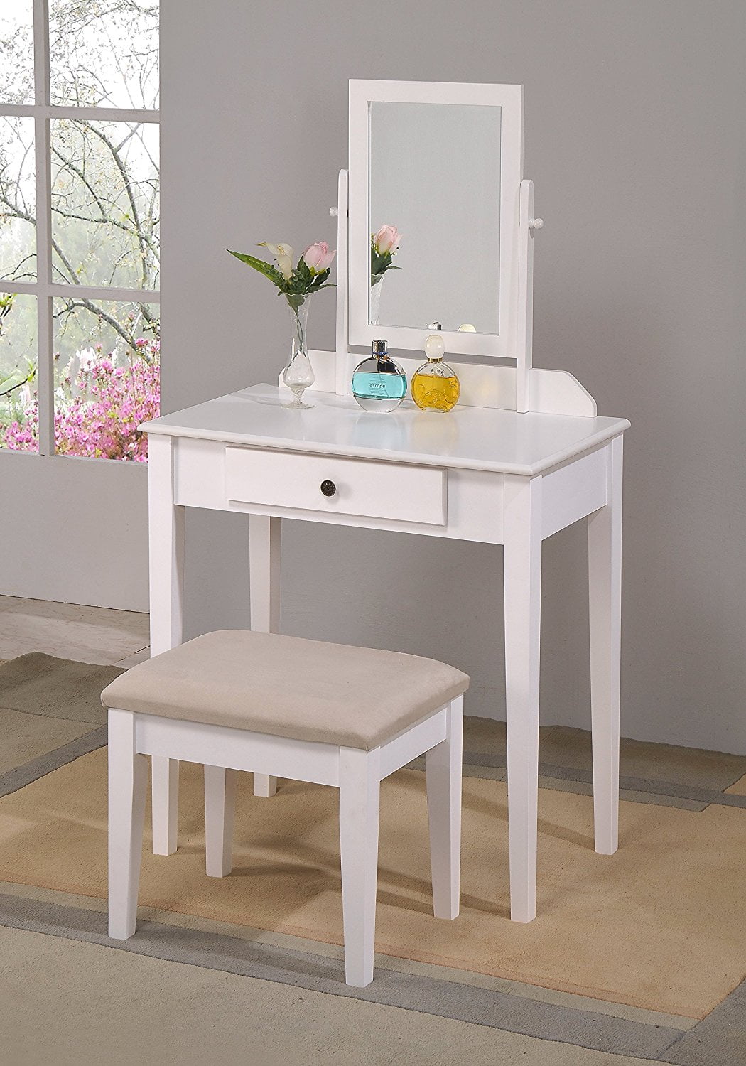 Iris Vanity Table Stool Set In White, Vanity And Stool Sets