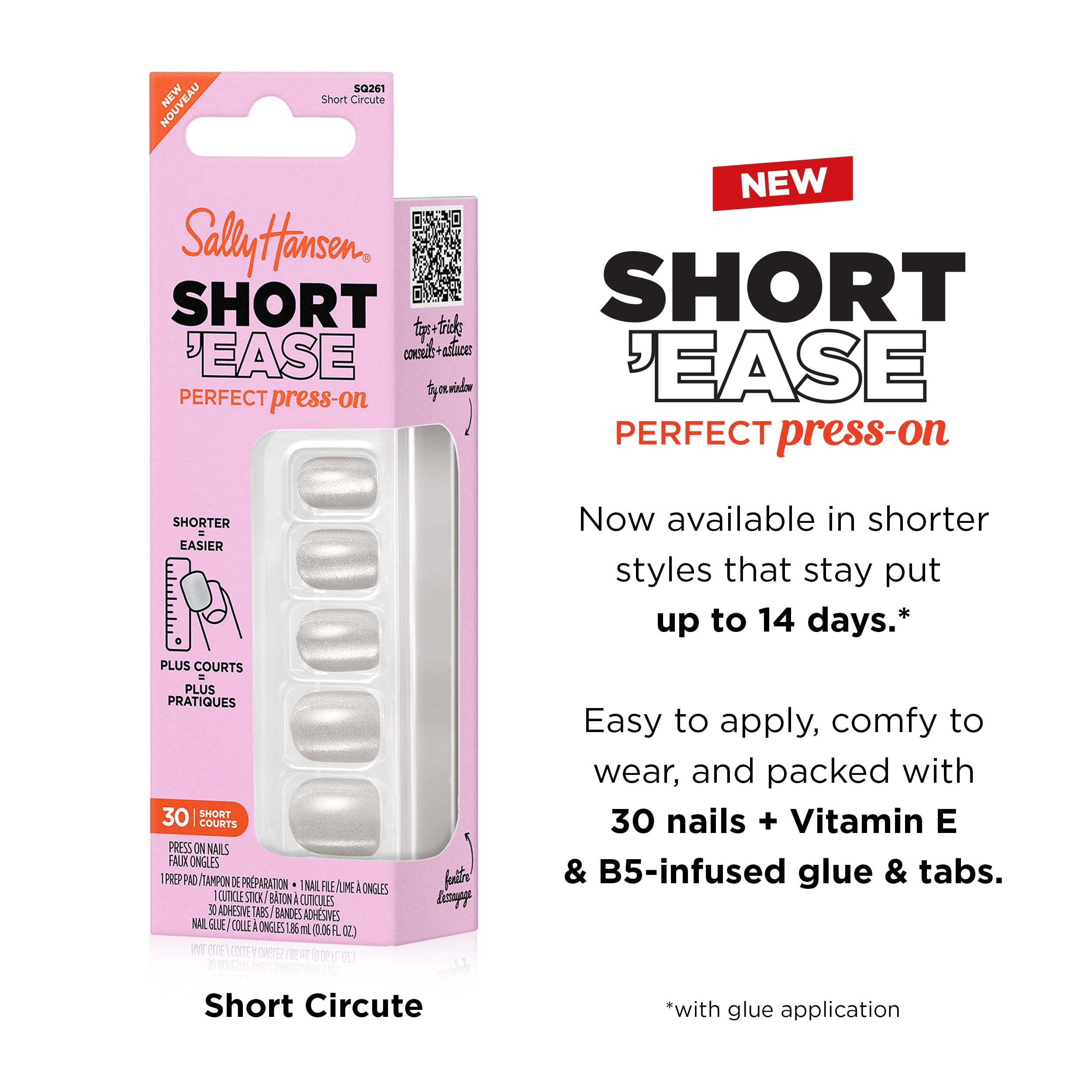 Sally Hansen Perfect Press-On Nails, Short'Ease, Short Circuit, Non-Damaging Manicure