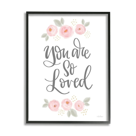 Stupell You Are So Loved Blooming Peonies Botanical & Floral Painting Black Framed Art Print Wall Art