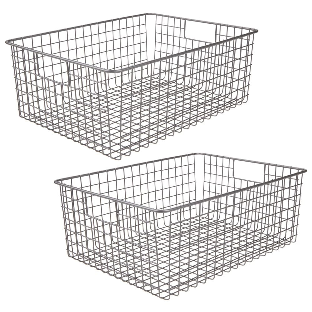 mDesign Set of 2 Wire Basket with Handles — All Purpose Basket for Kitchen and — 