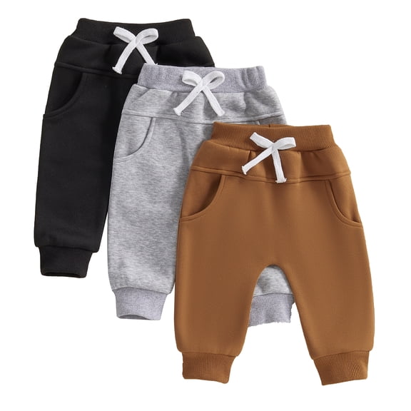 Okbabeha 3 Pack Baby Boy Pants Toddler Sweatpants Athletic Solid Color Elastic Waist Joggers Leggings