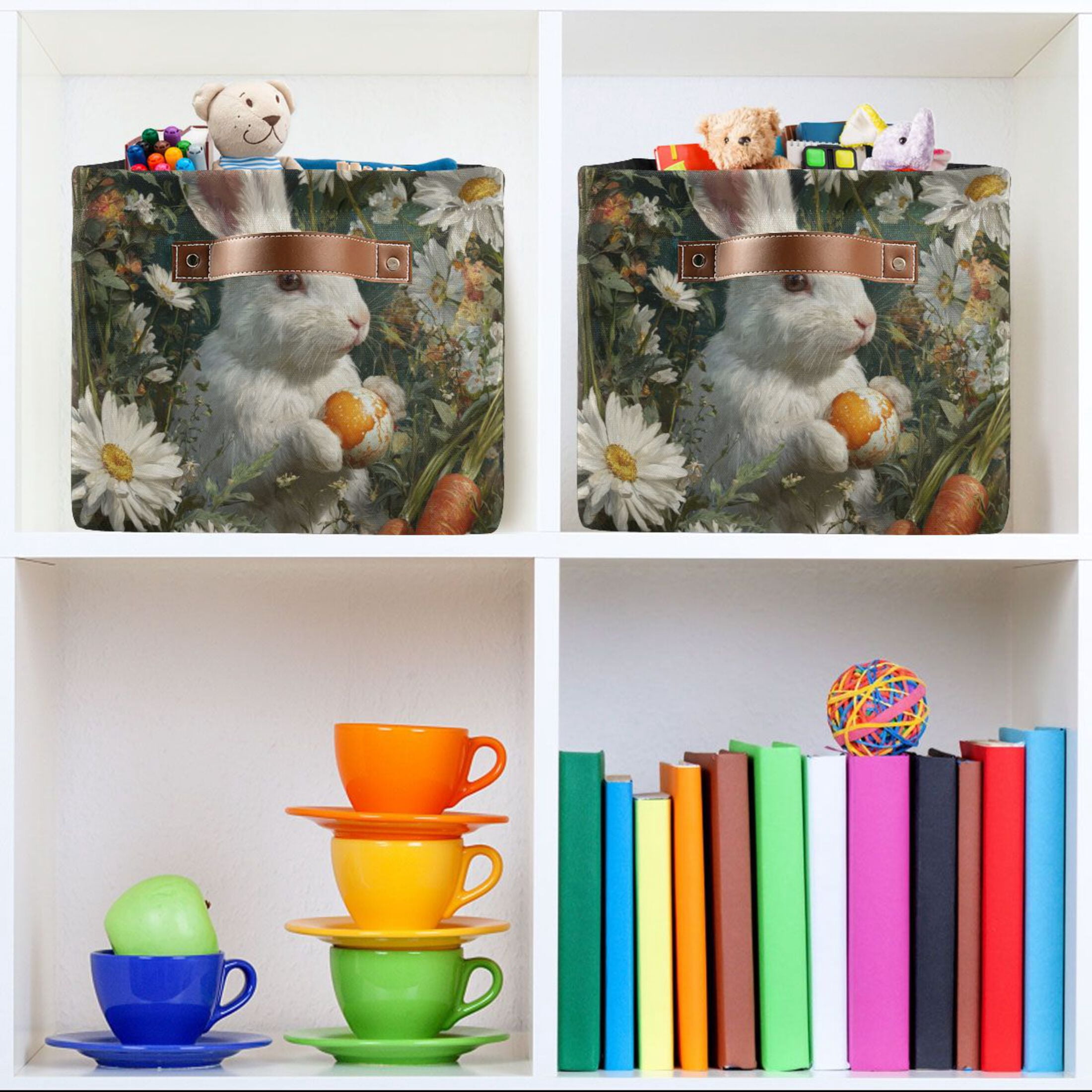 2PCS Square Storage Basket Home Storage Bins Bedroom Storage Basket Closet Storage Fashionable and Durable Cute Rabbit Easter