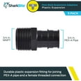thumbnail image 2 of SharkBite 3/4 x 3/4 Inch Poly MNPT Expansion Adapter for PEX-A Pipe, Pack of 5, Plastic Plumbing Fittings, Male Adapter for PEX-A Tubing, UA134A5, 2 of 7