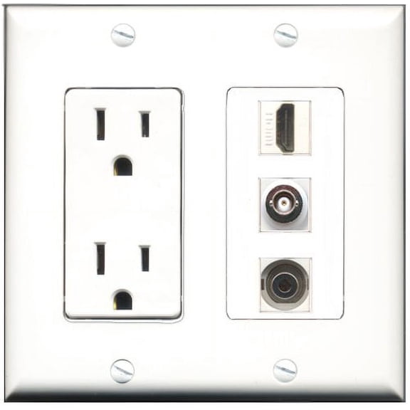 RiteAV - 15 Amp Power Outlet 1 Port HDMI 1 Port 3.5mm 1 Port BNC Decorative Wall Plate