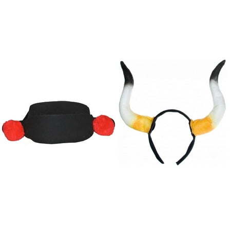 Bullfighter Matador W/ Poms Hat Steer Horn Headband Costume
