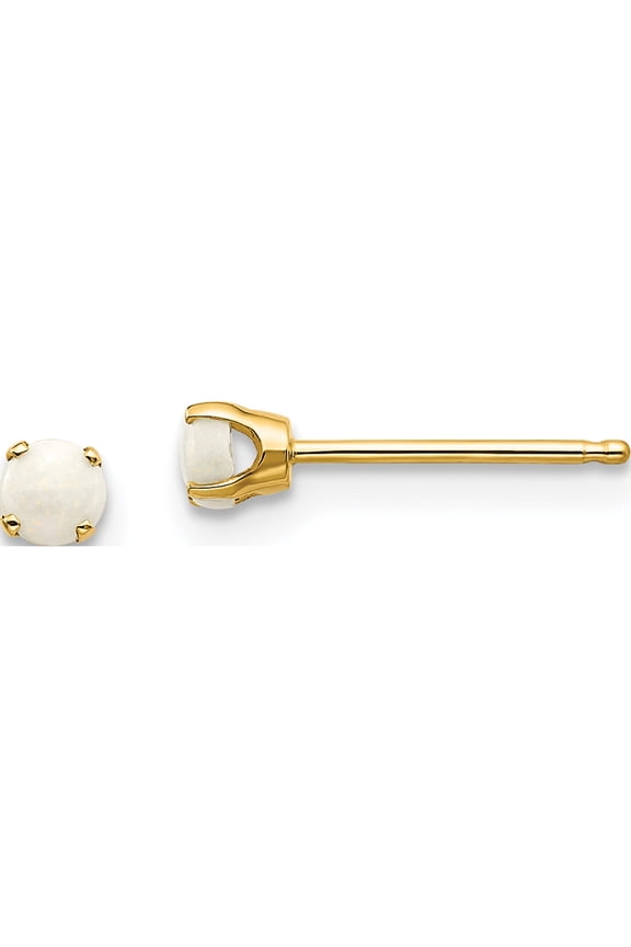 14K Yellow Gold 3mm October/Opal Post Earrings (3 X 3) Made In India xbe46
