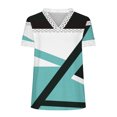 thumbnail image 4 of Offres jusqu'à 70 % de Rabais! Hauts d'Été pour Femmes 2024 Grande Taille Mode Col en V Dentelle Patchwork Imprimé Manches Courtes Hauts Décontractés Blouse Cadeau pour Femmes en Solde, 4 of 5