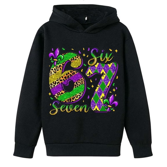 Tiweut Mardi Gras 67 Hoodie Funny 6 7 Sweatshirt Unisex,Black