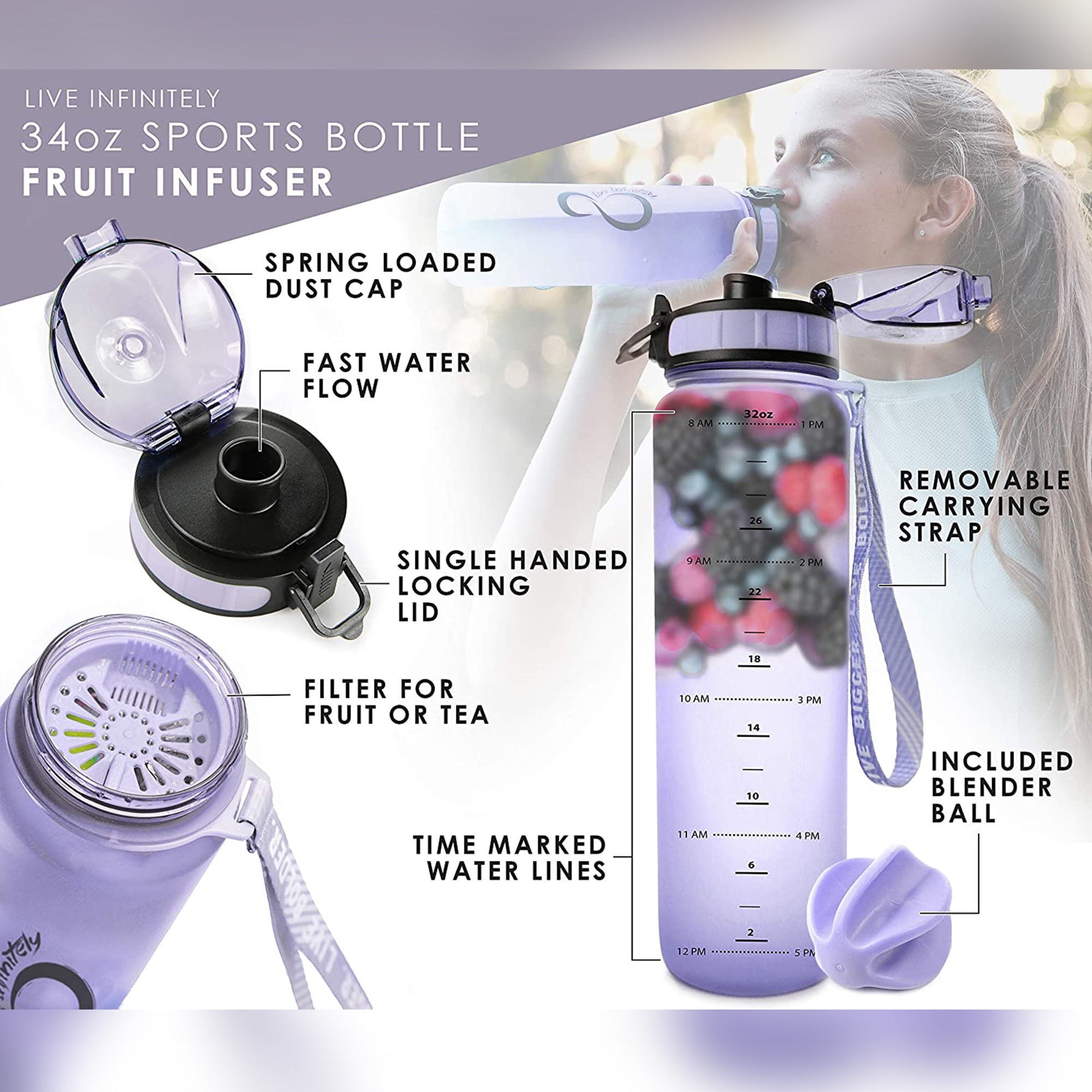 Live Infinitely 24 oz Insulated Water Bottle for Women - Cute Gym Water  Bottles with Timed Marks - B…See more Live Infinitely 24 oz Insulated Water