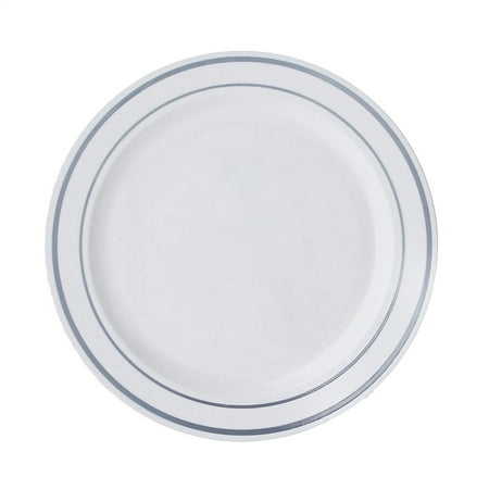 - BalsaCircle 10 pcs Disposable Plastic Round Plates with Trim for Wedding Reception Party Buffet Catering Tableware