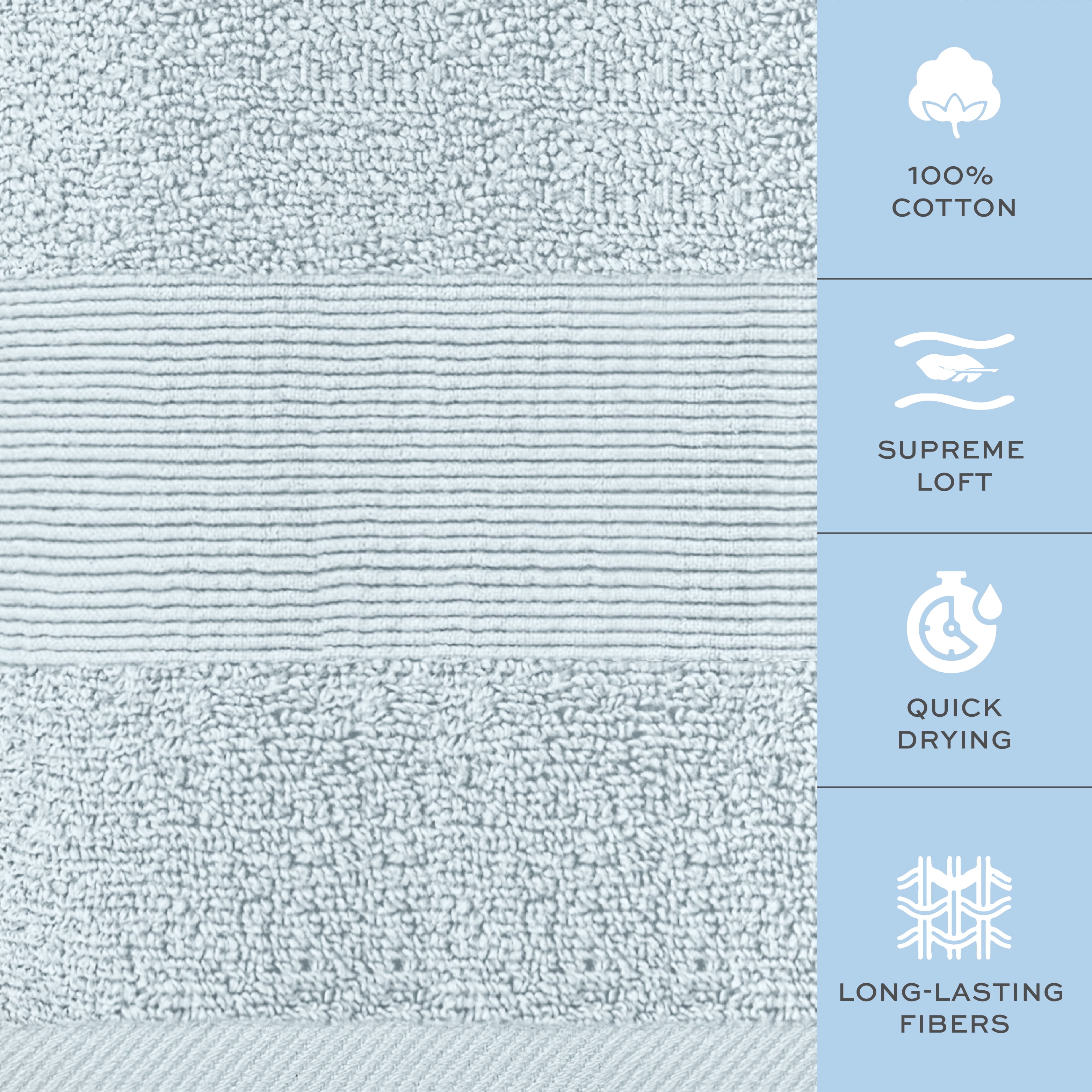 Resort Collection Soft Washcloth Face & Body Towel Set | 12x12 Luxury Hotel Plush & Absorbent Cotton Wash Clothes [12 Pack, Light Blue]