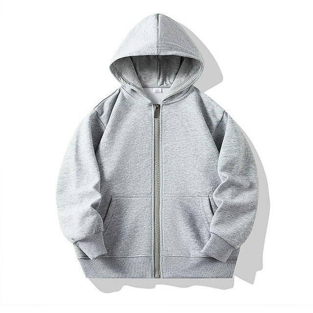 Milgrthf Unisexe Garçons Filles Chandails d'Automne Sport Décontracté Manches Longues Fermeture Éclair Complète Mignon Col Ras du Cou Basique Couleur Unie Chandails à Capuchon Chandail avec Poche Gris 11-12 Ans