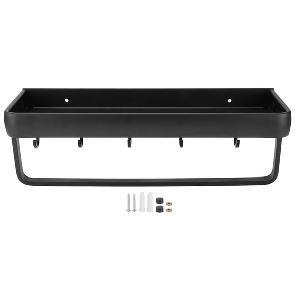 Estante de almacenamiento de pared de 40 cm, estante de pared, organizador de condimentos para cocina y dormitorio (una sola capa con barra y 5 ganchos)