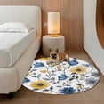 thumbnail image 3 of Yellow Blue Floral Round Living Room Rugs 7 ft, Vintage Leaf Washable Area Rug with Non-Slip Sturdy Edge Binding Round Carpet for Kitchen Office Bedroom, 3 of 9