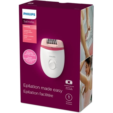 Philips Satinelle Essential Compact Hair Removal Epilator for Women, BRE235/04 - White And Pink
