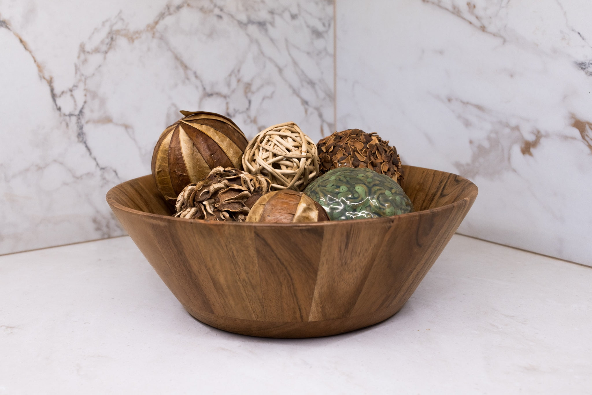 Better Homes & Gardens- Acacia Wood Large Angled Serving Bowl, Natural Finish
