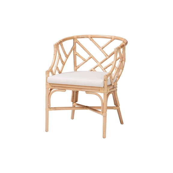 bali & pari Padma Natural Rattan Dining Chair - Handwoven Barrel Accent Chair with Bamboo-Style Frame and Lattice Detail for Boho, Coastal, or Tropical Dining or Lounge Area