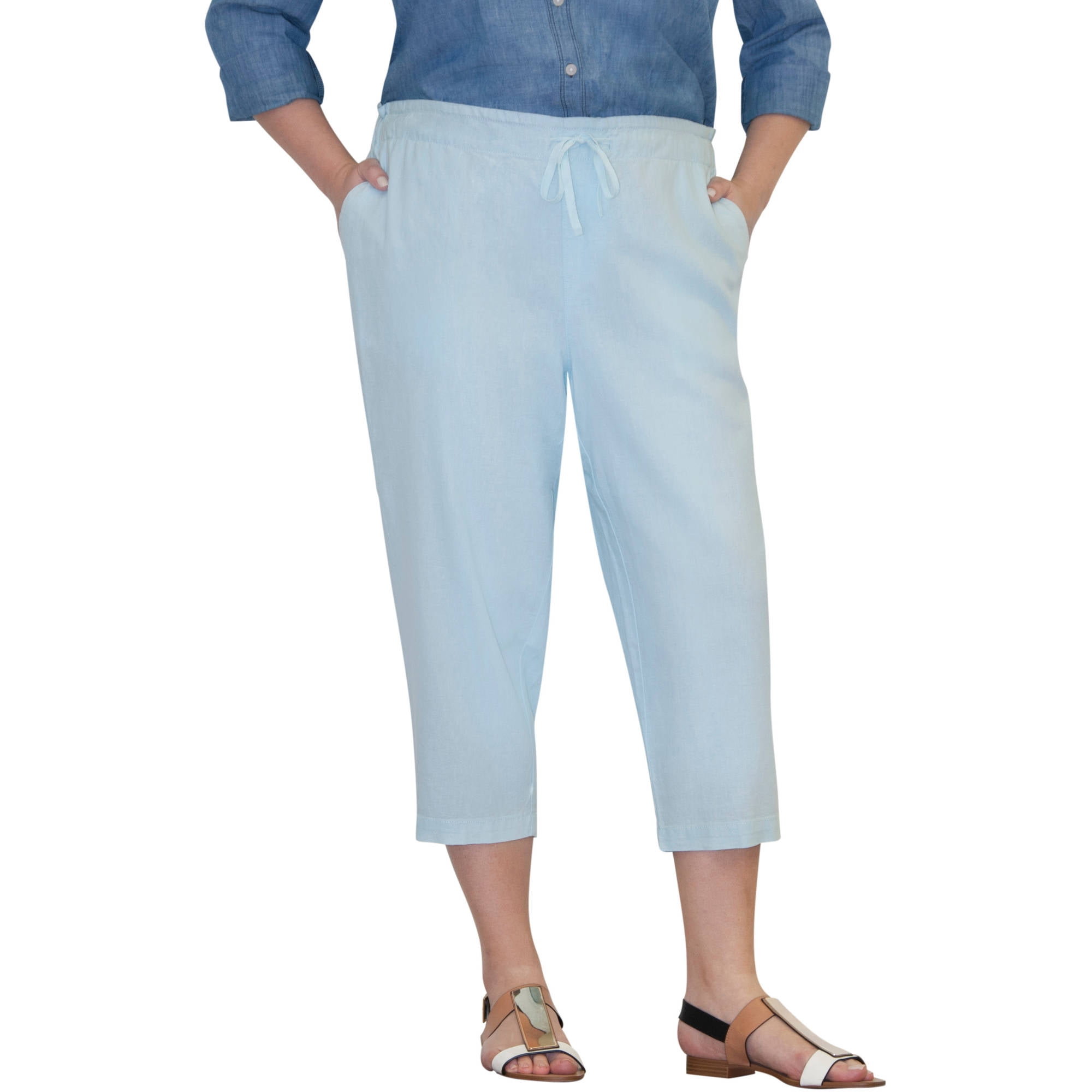 drawstring linen capri pants - Pi Pants