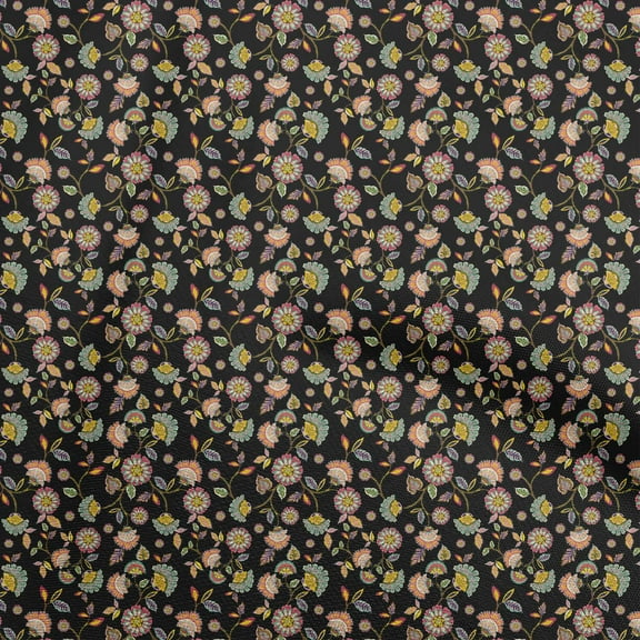 oneOone Polyester Spandex Black Fabric Asian Suzani Diy Clothing Quilting Fabric Print Fabric By Yard 56 Inch Wide