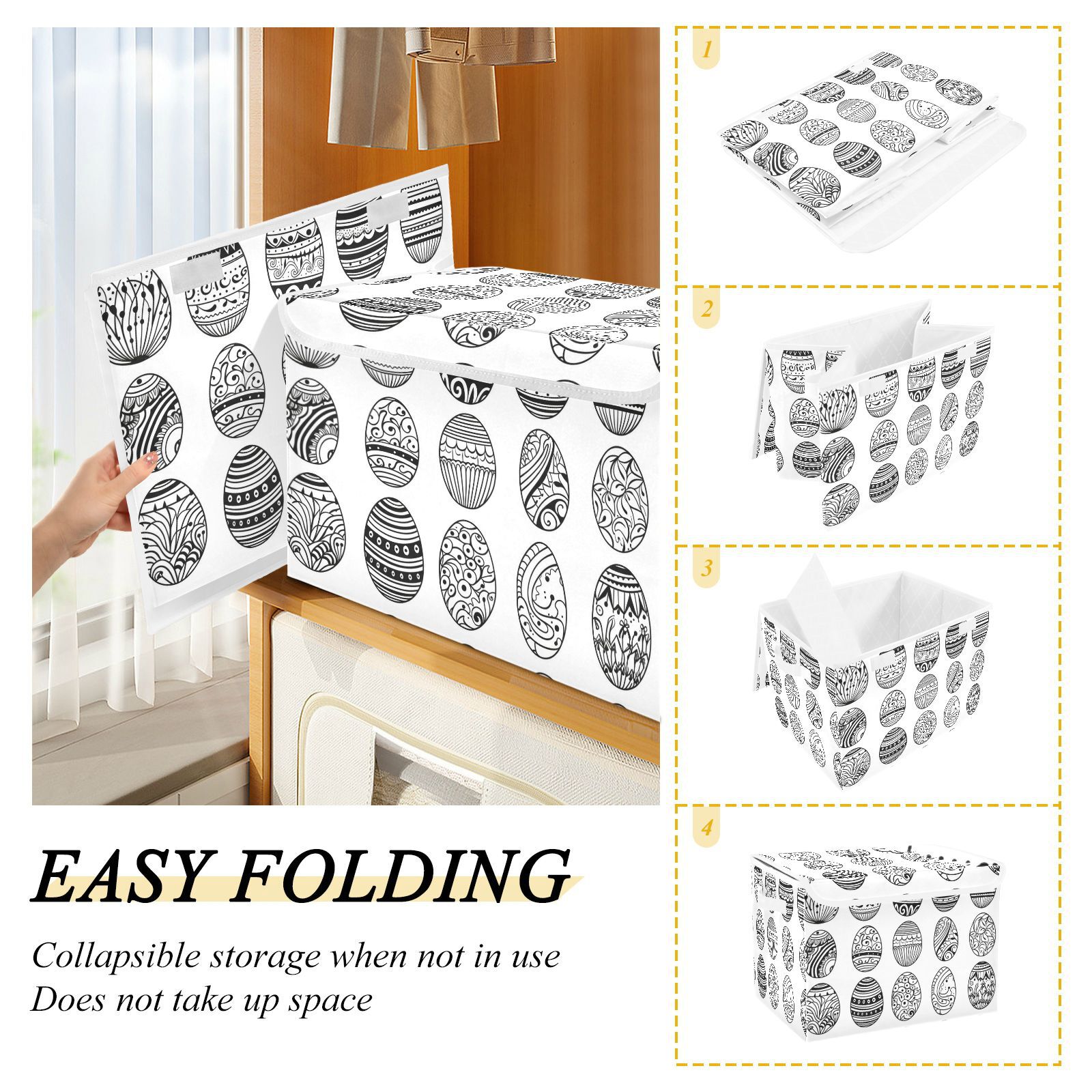 Line Easter Eggs Storage Basket Foldable Laundry Basket Shelf Kids Toy Storage Container Organizer with Handles