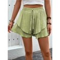 thumbnail image 4 of Pantalones cortos fluidos for mujer, falda pantalón estilo bohemio con volantes y mariposas, cintura alta, tela texturizada, doble capa, Color sólido, informal, 4 of 7