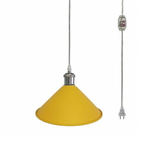 

FSLiving Socket Pendant Light with 15ft Plug-in UL Dimmable Cord Macaron Yellow Iron Lampshade Light Fixtures Nordic Minimalist Loft Style Lamps for Dining Room Bulbs Not Included - 1 Pack