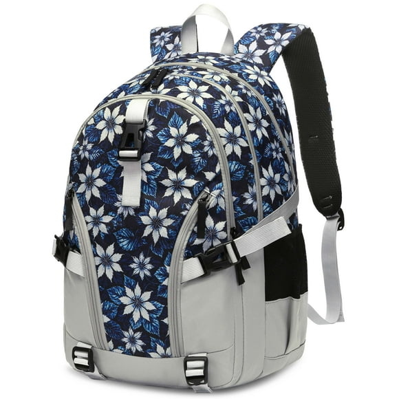 Mochila BLUEFAIRY Floral para portátil 15.6 pulgadas para mujeres y niñas, color gris y azul