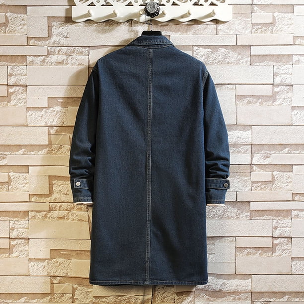 Mens Winter and Autumn Loose Casual Denim Trench Coat Long Coat
